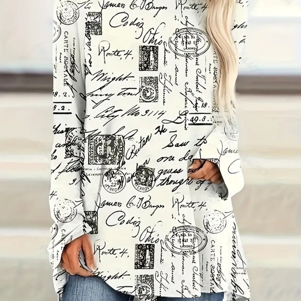 Women's White Graphic Print Top • NWOT • 2XL